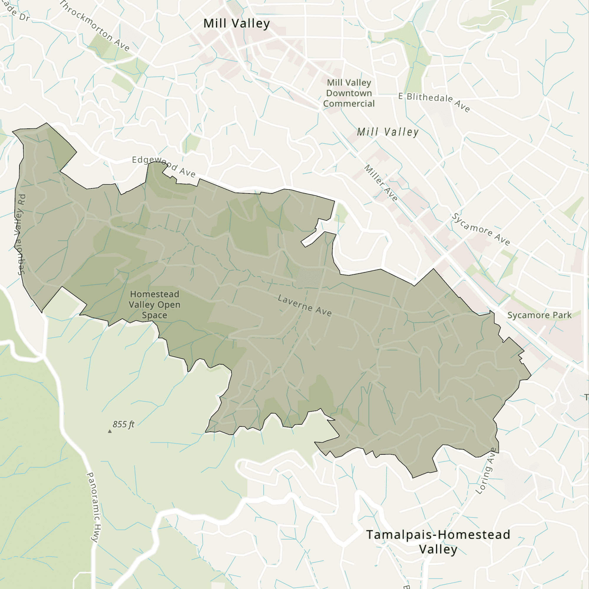 A map with Homestead Valley highlighted.