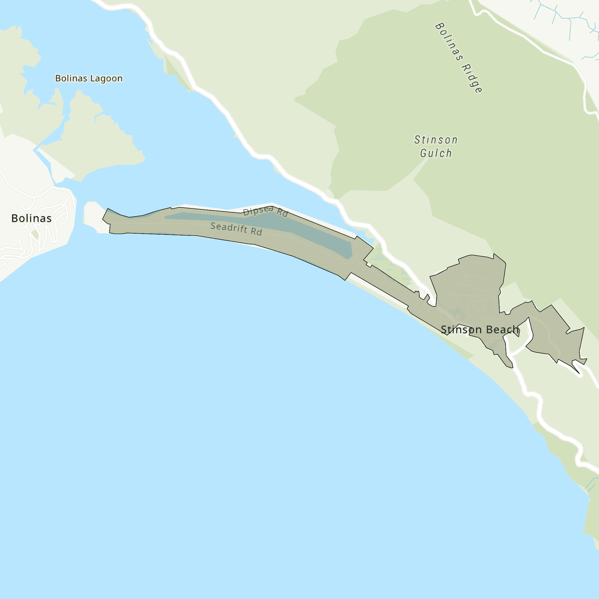 A map with Stinson Beach highlighted.