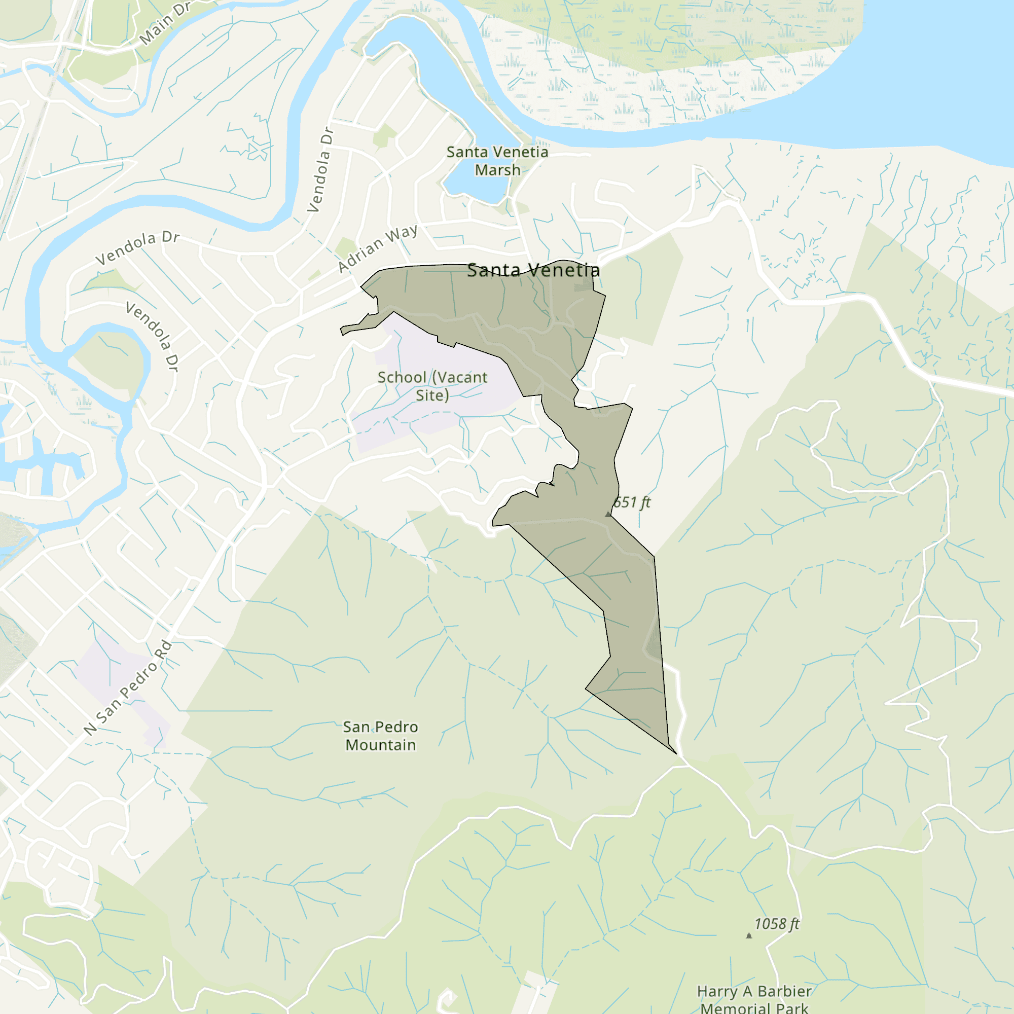A map with Sunny Oaks and the Bayhills highlighted.