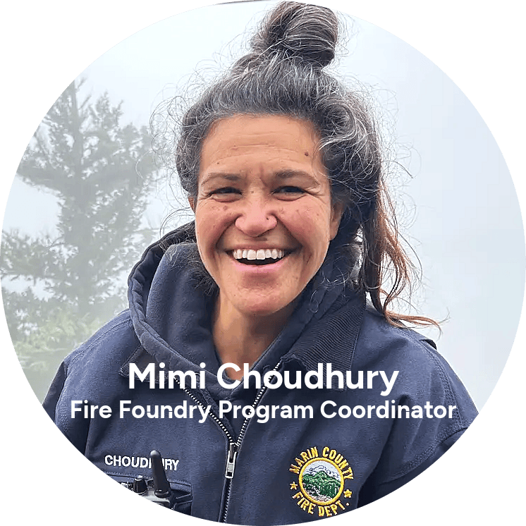 A headshot of a woman smiling wide with the text "Mini Choudhury" and "Fire Foundry Program Coordinator".