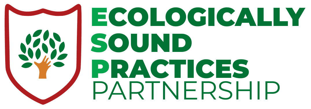 A red shield logo with a tree inside, besides green text reading "Ecologically Sound Practices Partnership".