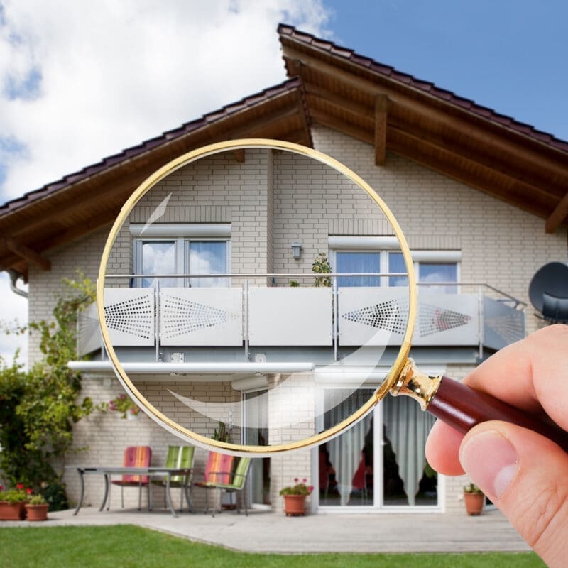 Person,Hand,With,Magnifying,Glass,Over,Luxury,House