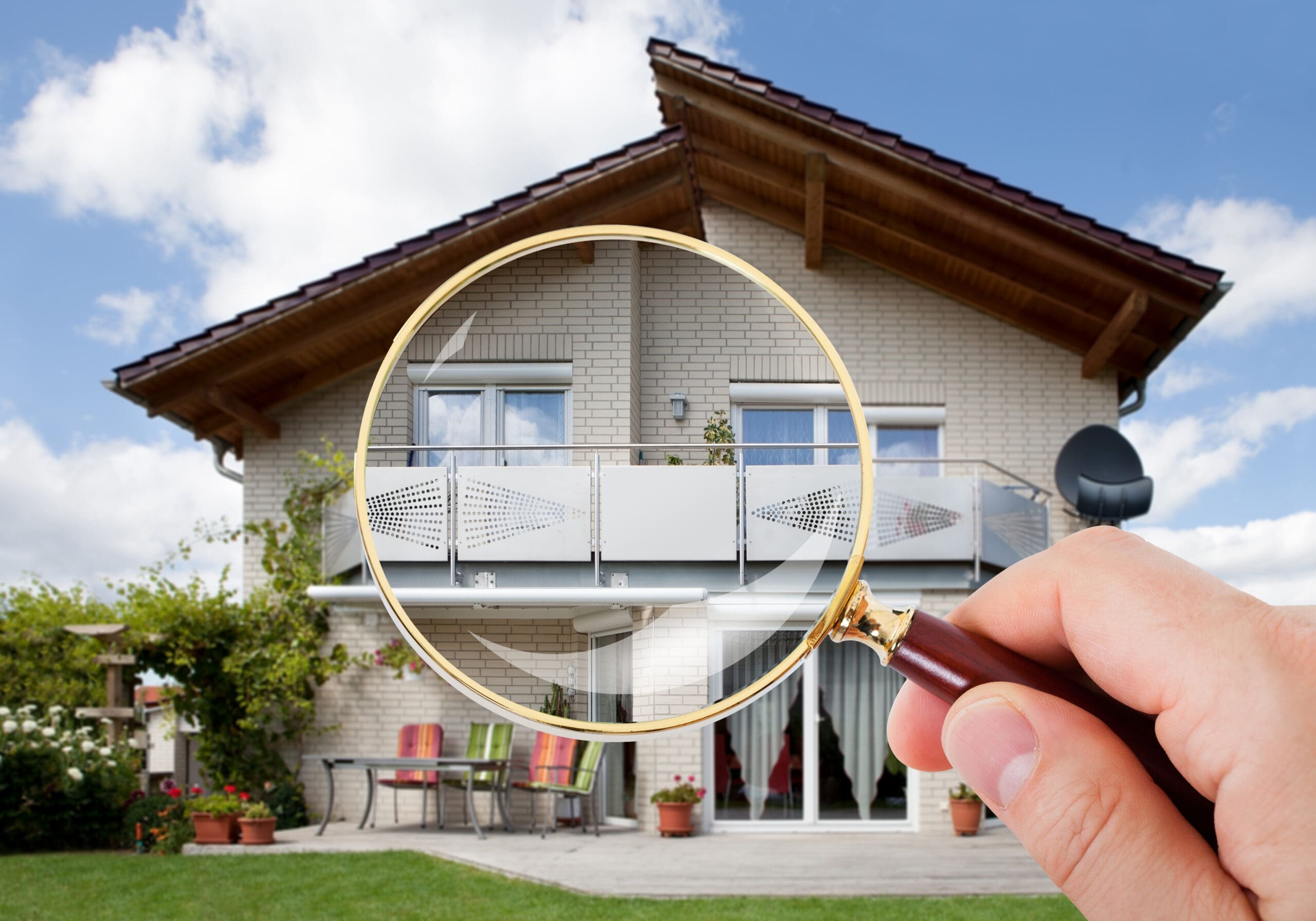 Person,Hand,With,Magnifying,Glass,Over,Luxury,House