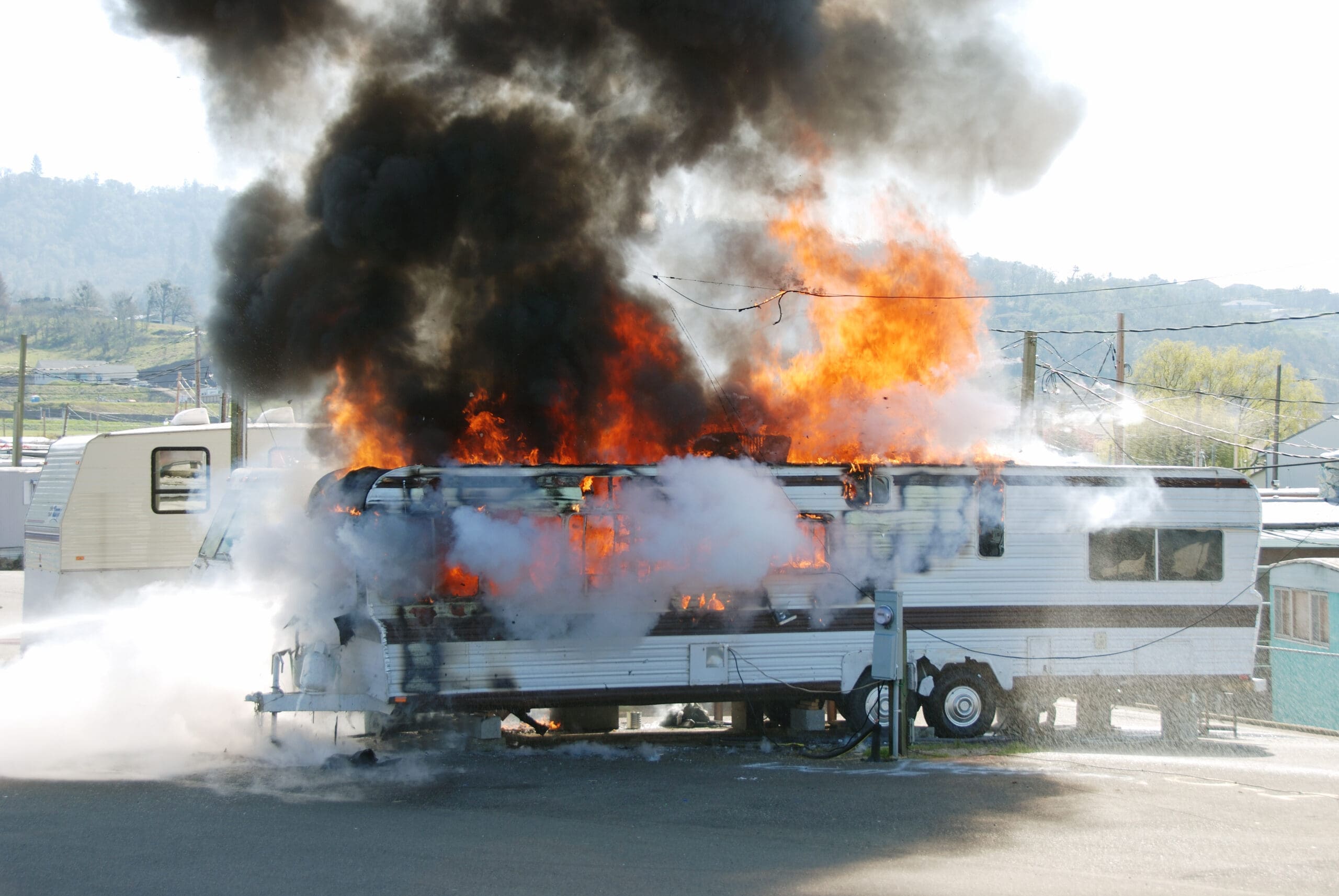 Well,Involved,Fire,In,A,Travel,Trailer,Being,Used,As